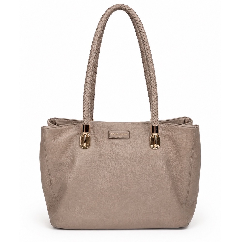Cole Haan Vintage Y2K Benson Taupe Beige Large Pebbled Leather Tote Shoulder Bag